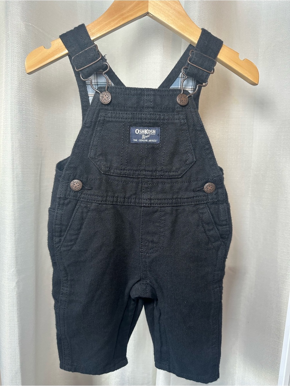 OshKosh B'gosh Baby Boys Black Overalls Blue Plaid Shirt Set 3M - Picture 3 of 6
